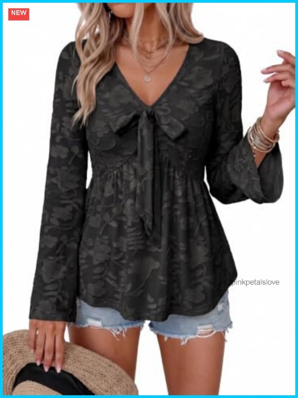 Dokotoo Floral V-Neck Bell Sleeve Peplum Blouse
